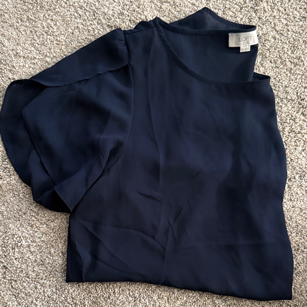 LOFT Navy Short Sleeve Scoop Neck Blouse